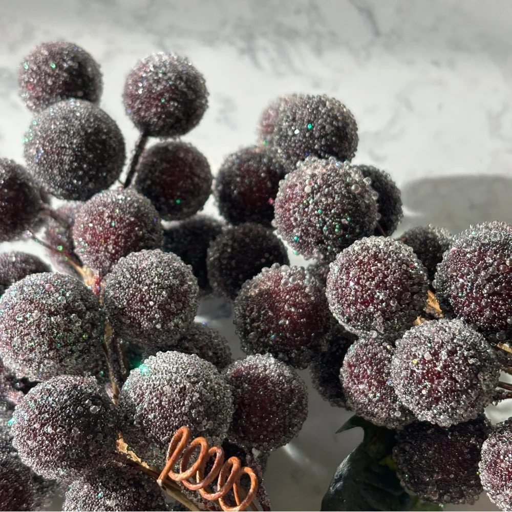Set of two artificial beaded/ sugared grapes in purples